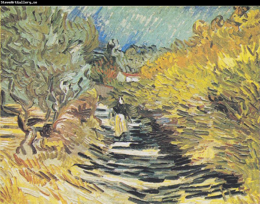 Vincent Van Gogh A Road at Saint Remy with Female Figure